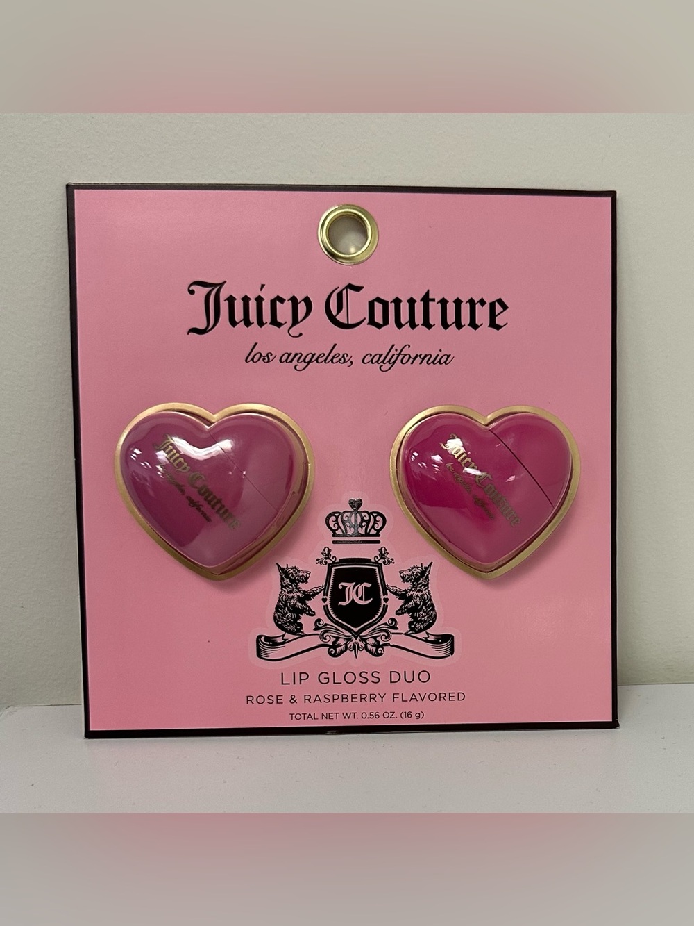 Brand New in Packaging Juicy Couture Heart Lip Gloss Duo - Rose & Raspberry Pink